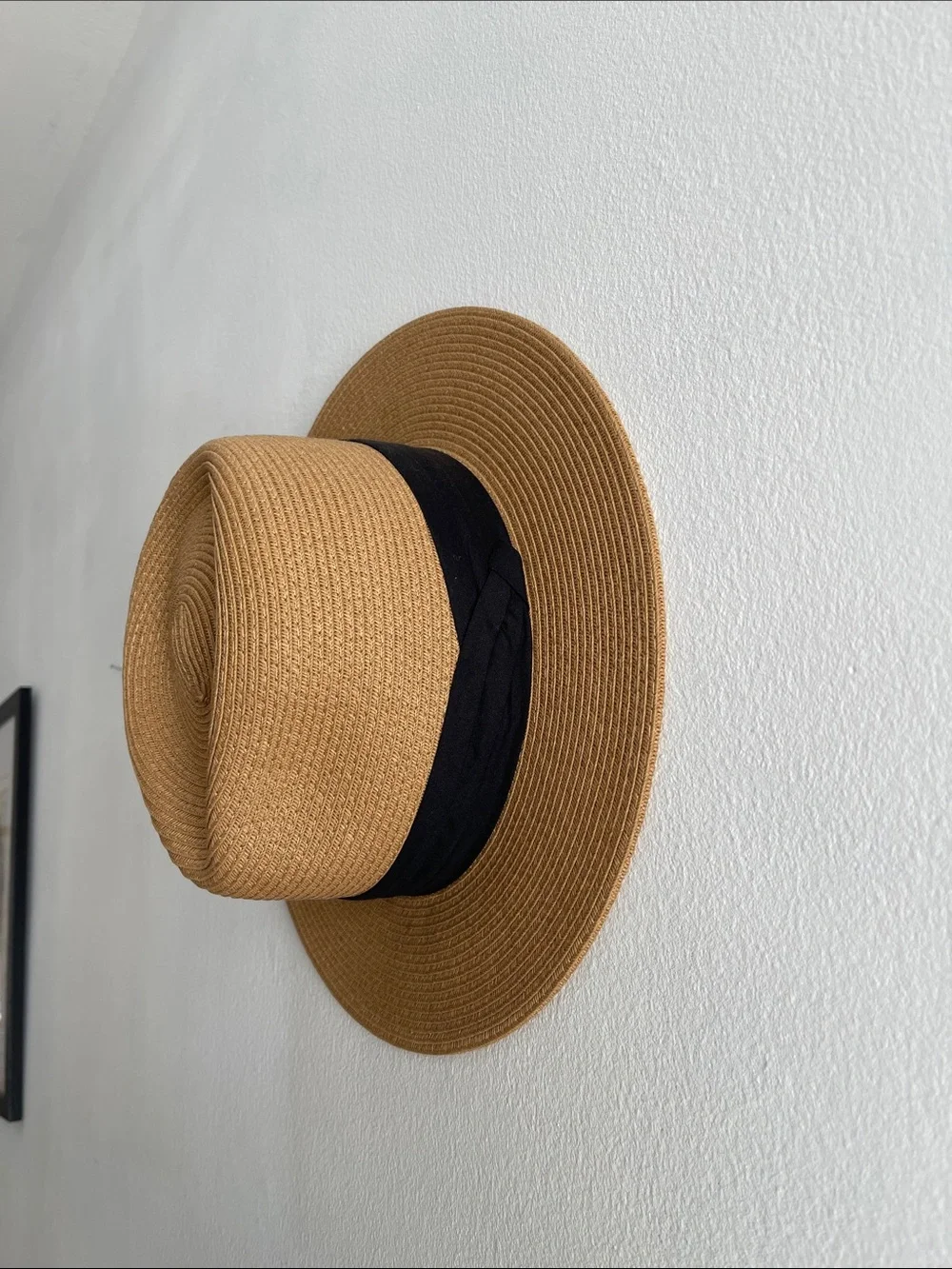 Women's Tan Straw Sun Hat with Black Band